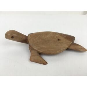 Wood Sea Turtle Hand Carved Small Sea Life Beach